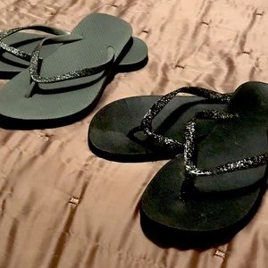 Two pairs Old Navy Flip-Flops-sparkly straps.